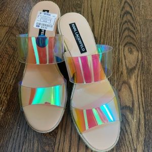 Karl Lagerfeld wedge w clear iridescent plastic straps
